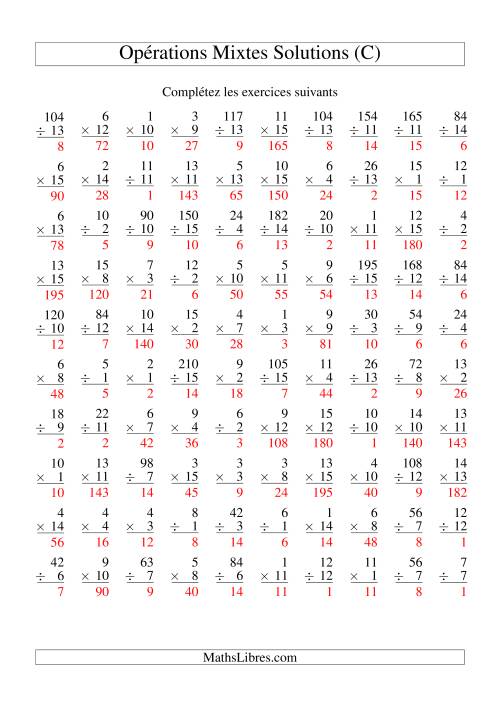 Multiplication et Division -- Variation 1 à 15 (C) page 2