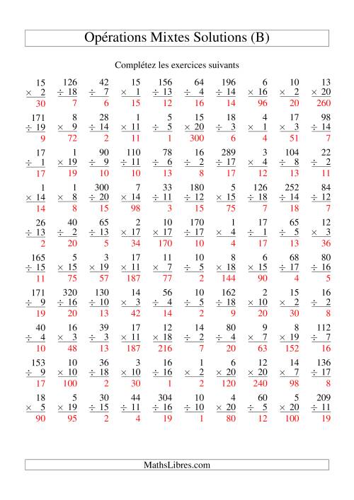 Multiplication et Division -- Variation 1 à 20 (B) page 2