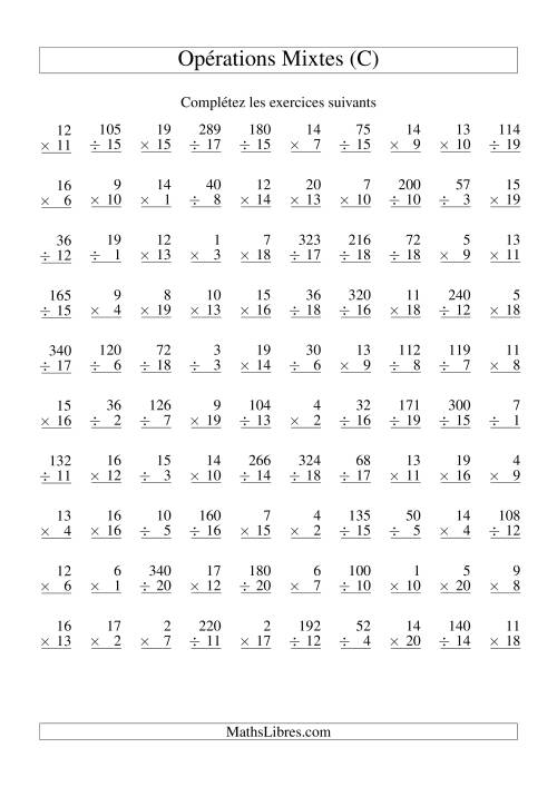 Multiplication et Division -- Variation 1 à 20 (C)