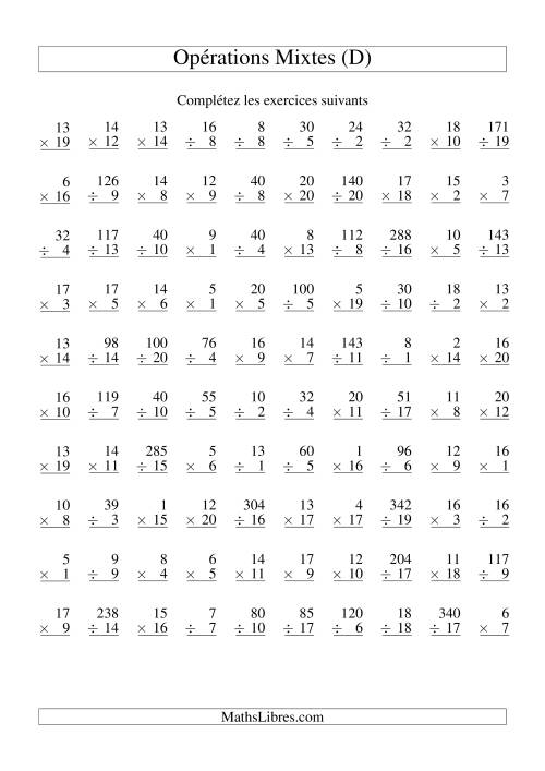 Multiplication et Division -- Variation 1 à 20 (D)