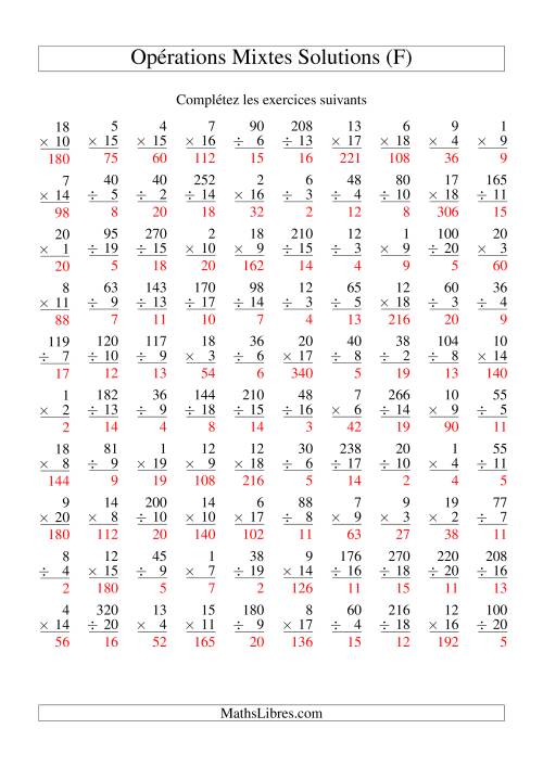 Multiplication et Division -- Variation 1 à 20 (F) page 2