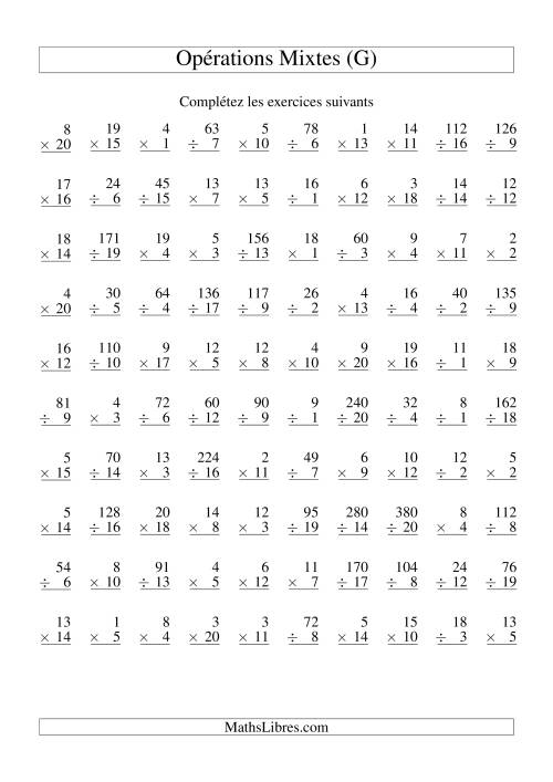 Multiplication et Division -- Variation 1 à 20 (G)