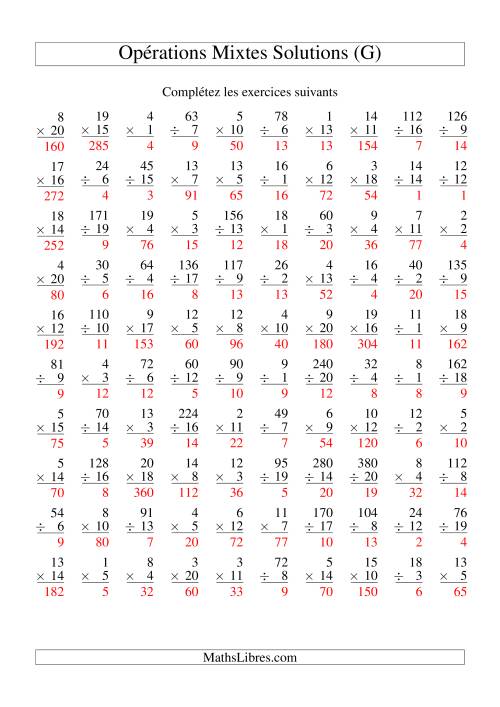 Multiplication et Division -- Variation 1 à 20 (G) page 2