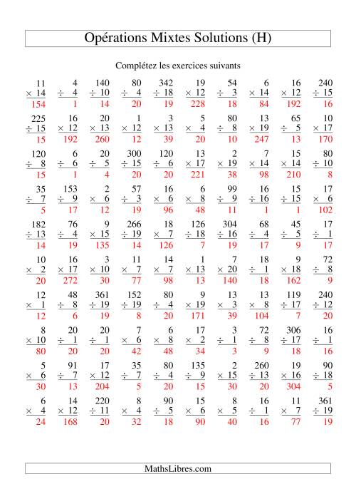 Multiplication et Division -- Variation 1 à 20 (H) page 2