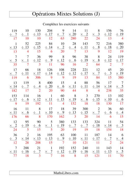 Multiplication et Division -- Variation 1 à 20 (J) page 2