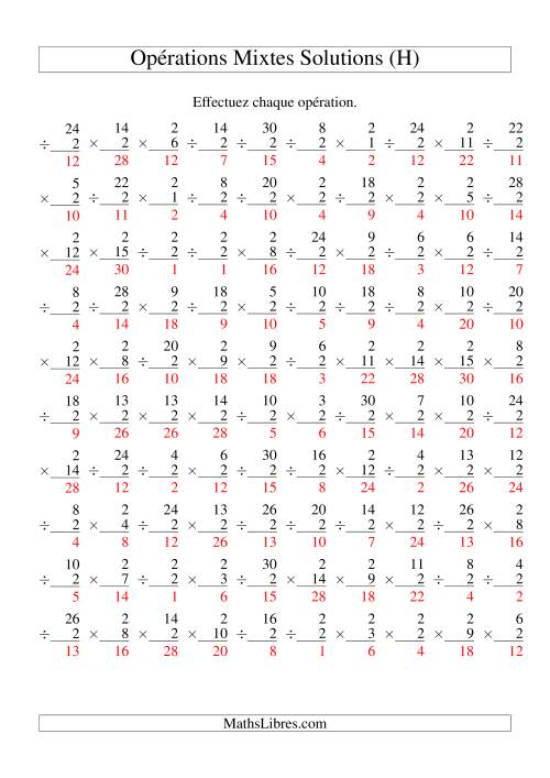 Multiplication et Division -- Règles de 2 (Variation 1 à 15) (H) page 2