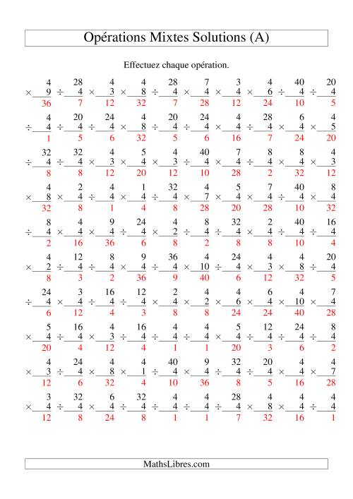 Multiplication et Division -- Règles de 4 (Variation 1 à 10) (A) page 2