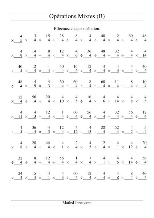 Multiplication et Division -- Règles de 4 (Variation 1 à 15) (B)