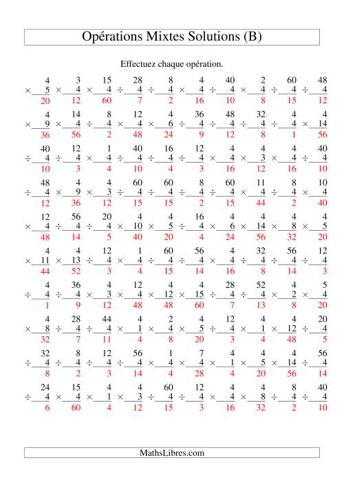 Multiplication et Division -- Règles de 4 (Variation 1 à 15) (B) page 2