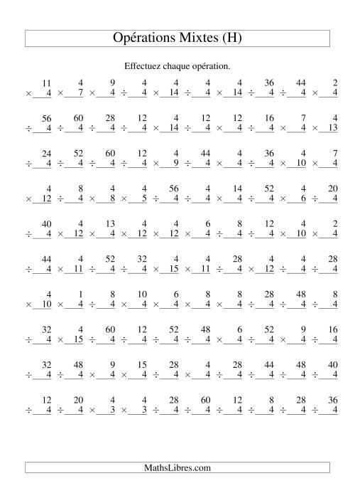 Multiplication et Division -- Règles de 4 (Variation 1 à 15) (H)