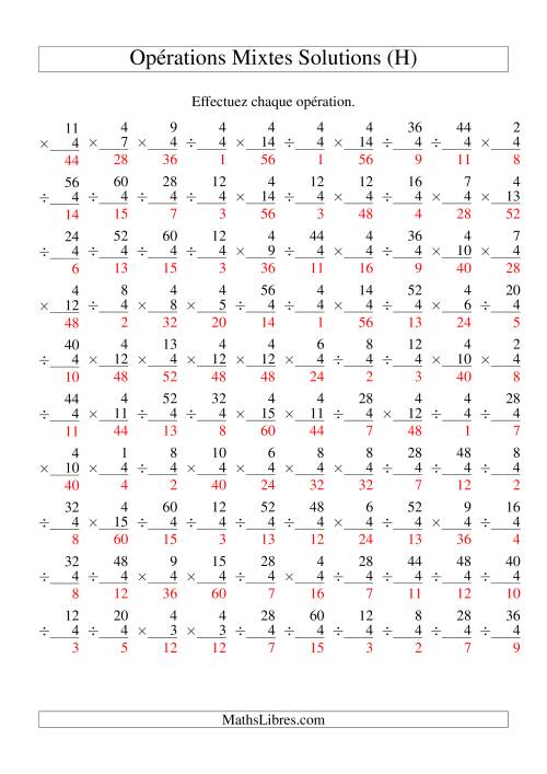 Multiplication et Division -- Règles de 4 (Variation 1 à 15) (H) page 2
