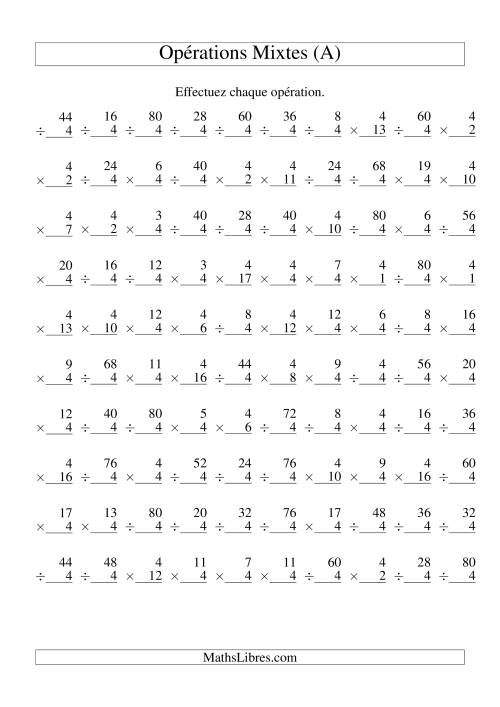 Multiplication et Division -- Règles de 4 (Variation 1 à 20) (A)