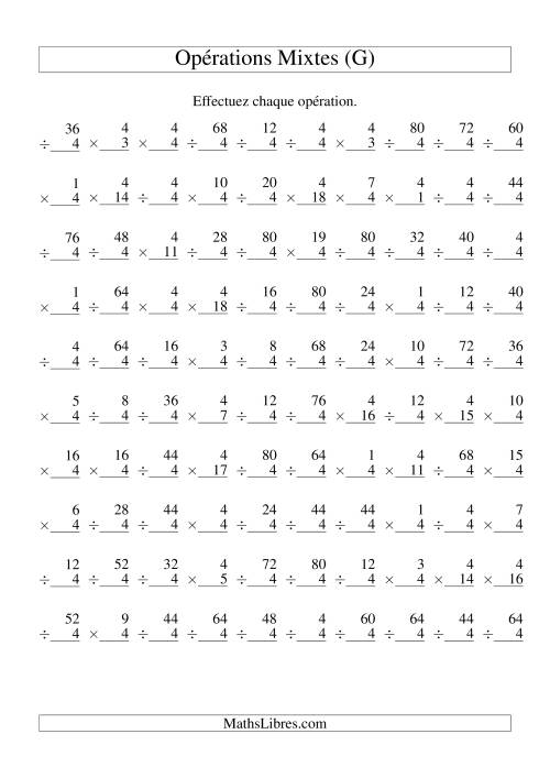 Multiplication et Division -- Règles de 4 (Variation 1 à 20) (G)