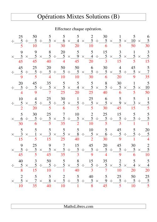 Multiplication et Division -- Règles de 5 (Variation 1 à 10) (B) page 2