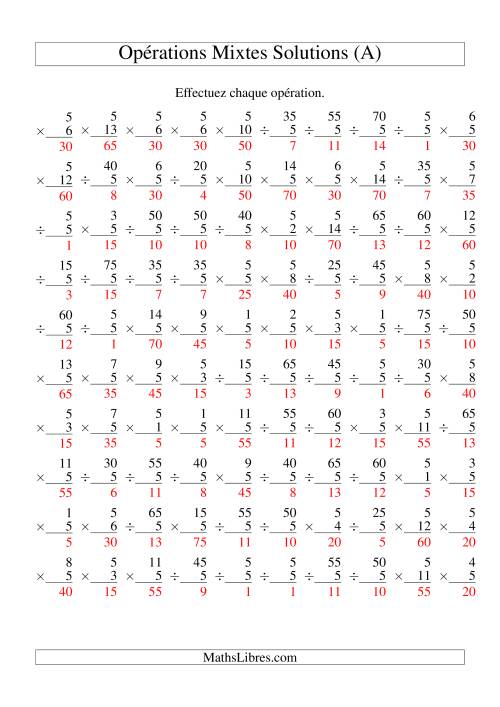 Multiplication et Division -- Règles de 5 (Variation 1 à 15) (A) page 2