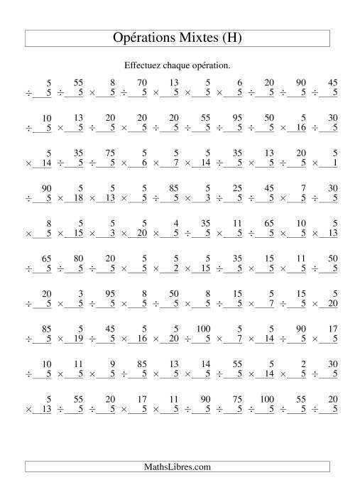 Multiplication et Division -- Règles de 5 (Variation 1 à 20) (H)