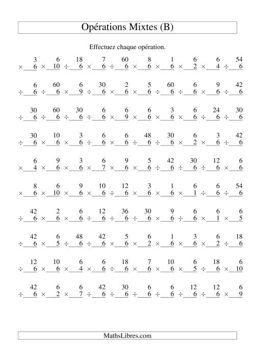 Multiplication et Division -- Règles de 6 (Variation 1 à 10) (B)