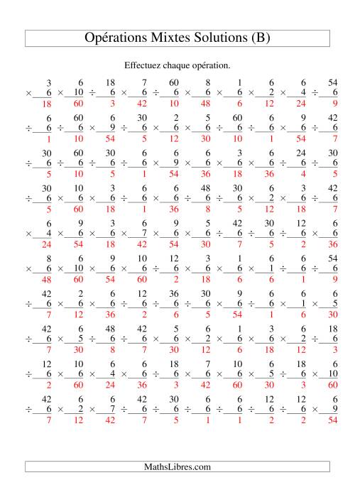 Multiplication et Division -- Règles de 6 (Variation 1 à 10) (B) page 2
