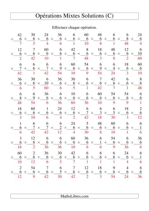 Multiplication et Division -- Règles de 6 (Variation 1 à 10) (C) page 2