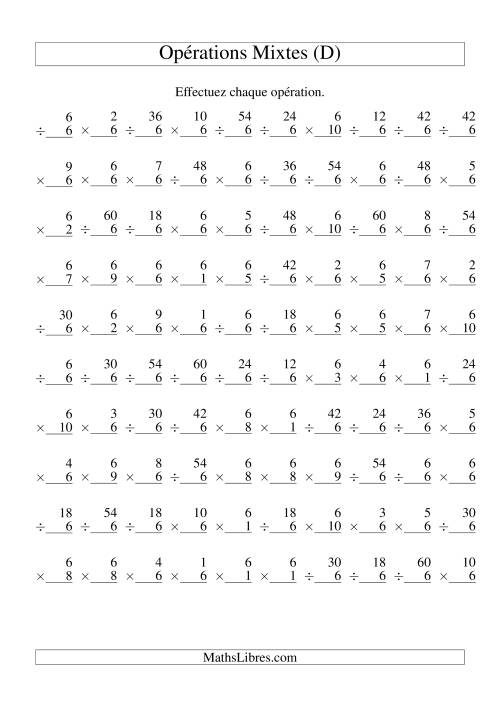 Multiplication et Division -- Règles de 6 (Variation 1 à 10) (D)