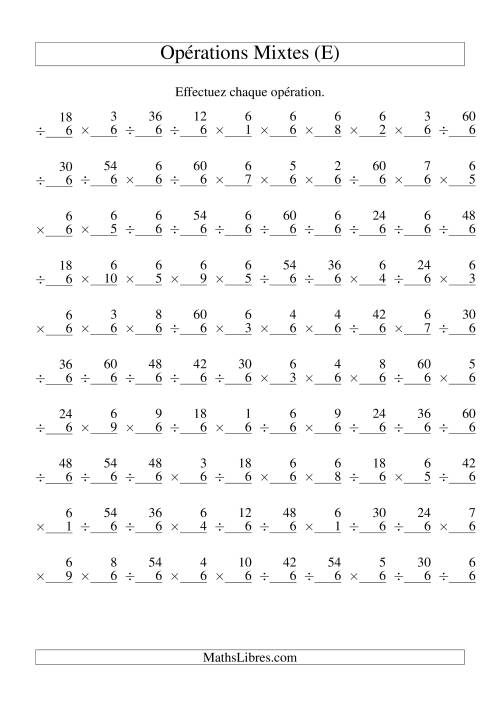 Multiplication et Division -- Règles de 6 (Variation 1 à 10) (E)