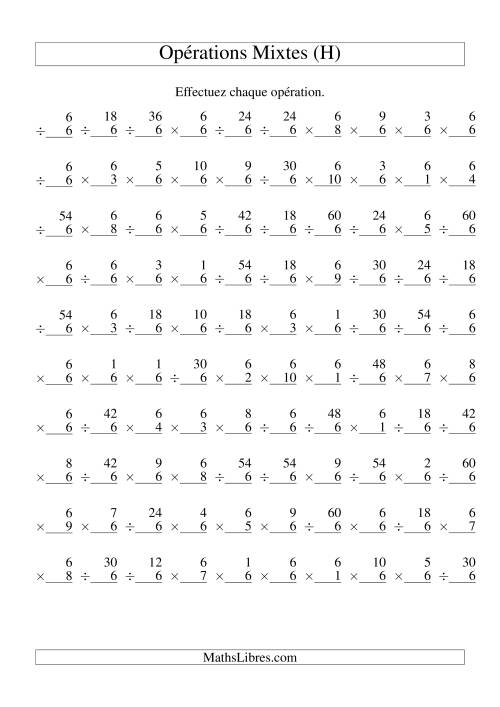 Multiplication et Division -- Règles de 6 (Variation 1 à 10) (H)