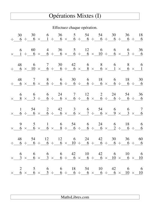Multiplication et Division -- Règles de 6 (Variation 1 à 10) (I)