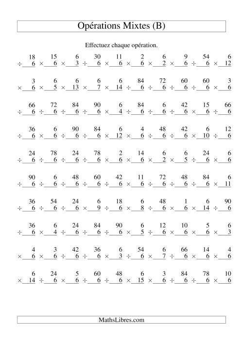 Multiplication et Division -- Règles de 6 (Variation 1 à 15) (B)