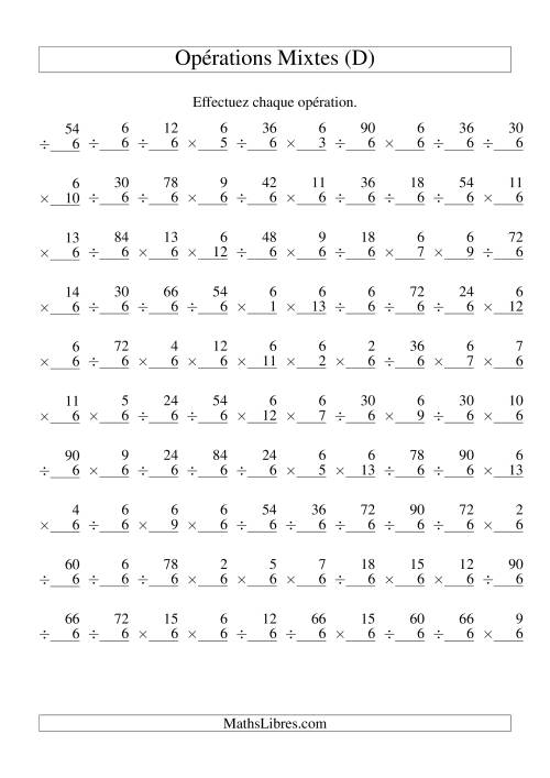 Multiplication et Division -- Règles de 6 (Variation 1 à 15) (D)