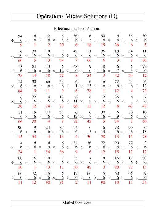 Multiplication et Division -- Règles de 6 (Variation 1 à 15) (D) page 2