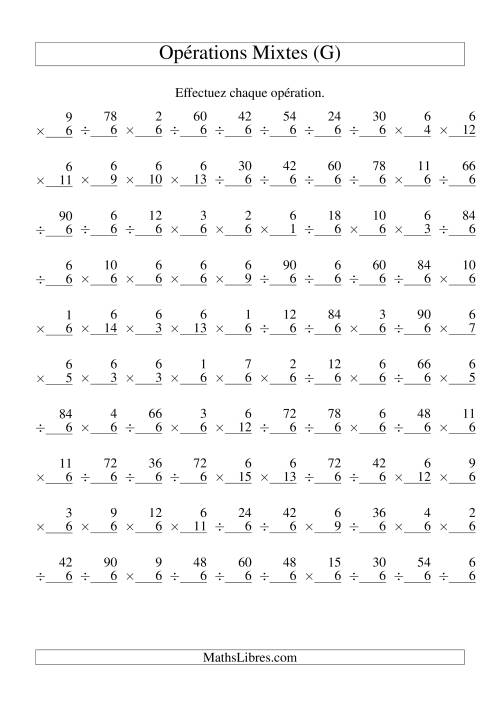 Multiplication et Division -- Règles de 6 (Variation 1 à 15) (G)