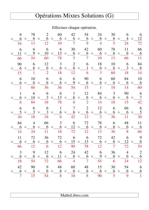 Multiplication et Division -- Règles de 6 (Variation 1 à 15) (G) page 2