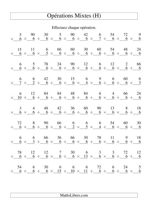 Multiplication et Division -- Règles de 6 (Variation 1 à 15) (H)