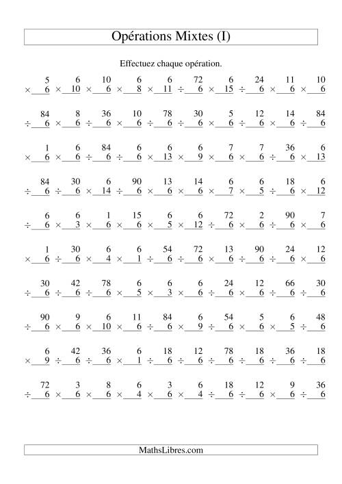 Multiplication et Division -- Règles de 6 (Variation 1 à 15) (I)