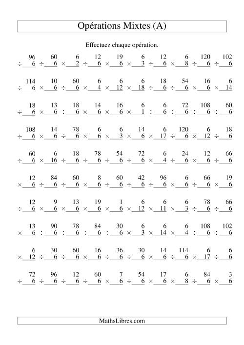 Multiplication et Division -- Règles de 6 (Variation 1 à 20) (A)
