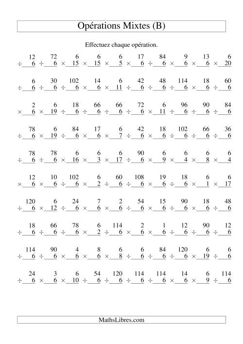 Multiplication et Division -- Règles de 6 (Variation 1 à 20) (B)