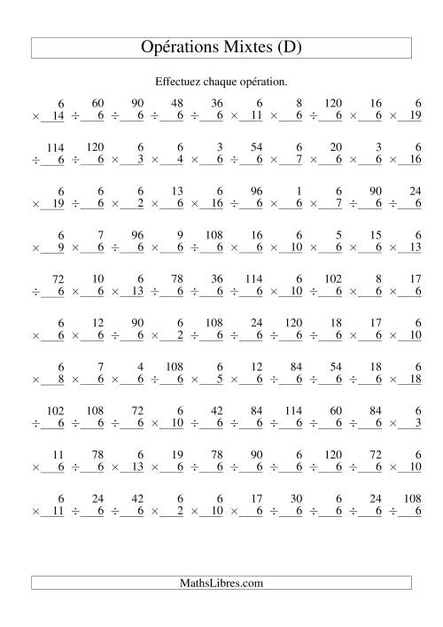 Multiplication et Division -- Règles de 6 (Variation 1 à 20) (D)