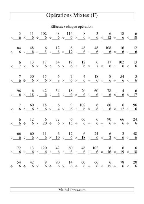 Multiplication et Division -- Règles de 6 (Variation 1 à 20) (F)