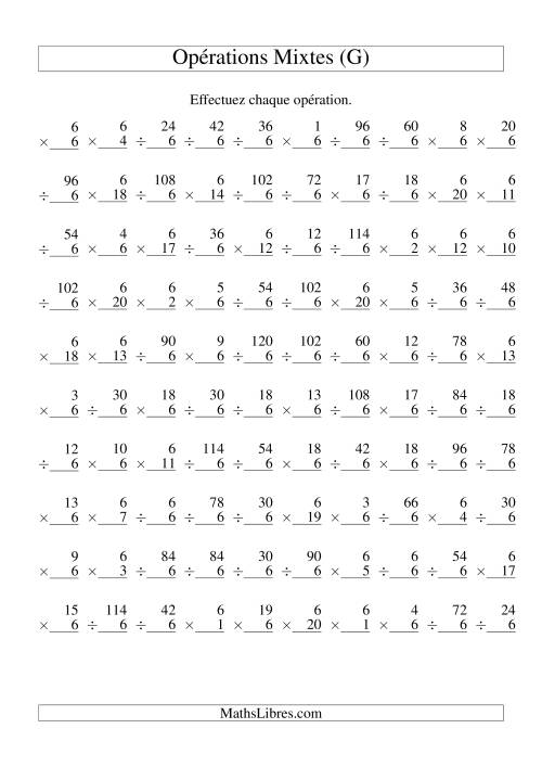 Multiplication et Division -- Règles de 6 (Variation 1 à 20) (G)