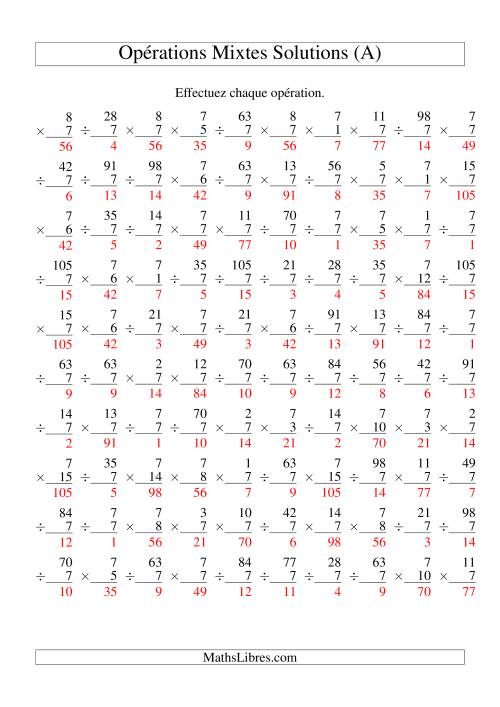 Multiplication et Division -- Règles de 7 (Variation 1 à 15) (A) page 2