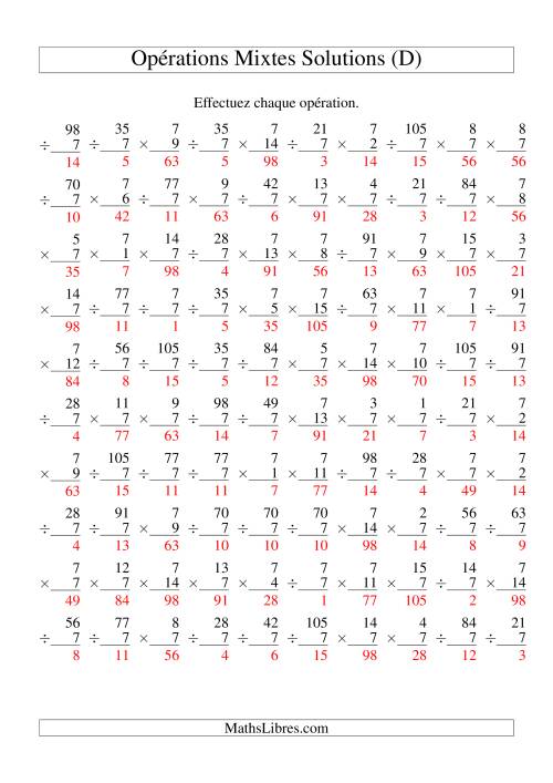 Multiplication et Division -- Règles de 7 (Variation 1 à 15) (D) page 2