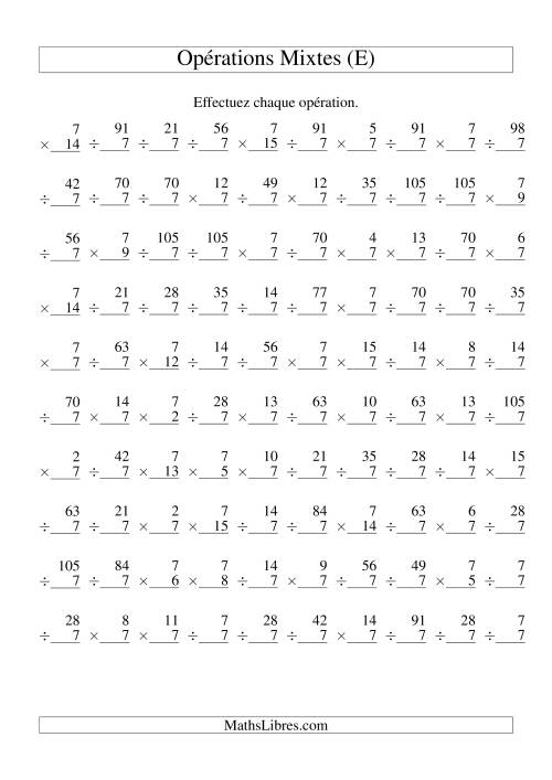 Multiplication et Division -- Règles de 7 (Variation 1 à 15) (E)