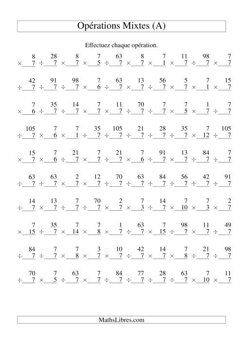 Multiplication et Division -- Règles de 7 (Variation 1 à 15) (Tout)