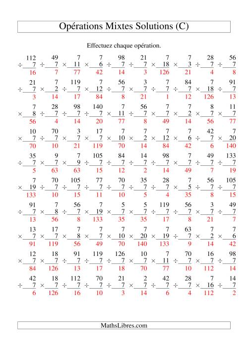 Multiplication et Division -- Règles de 7 (Variation 1 à 20) (C) page 2