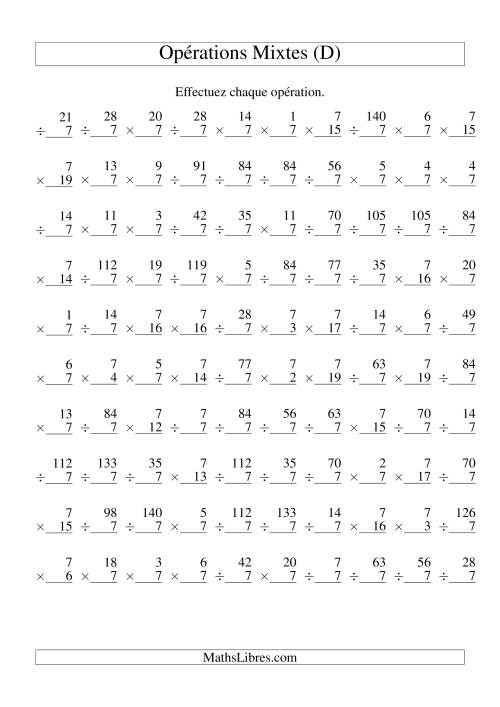Multiplication et Division -- Règles de 7 (Variation 1 à 20) (D)