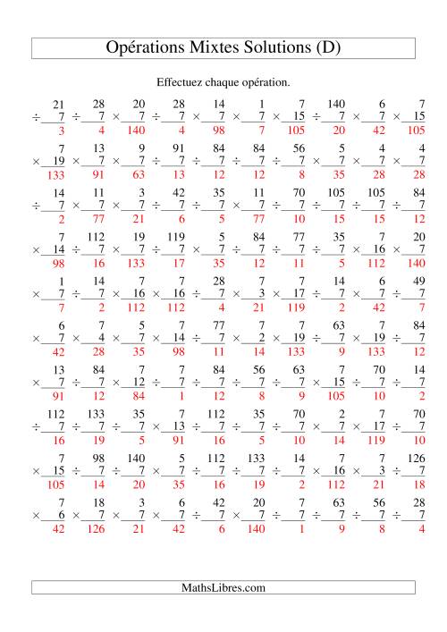 Multiplication et Division -- Règles de 7 (Variation 1 à 20) (D) page 2
