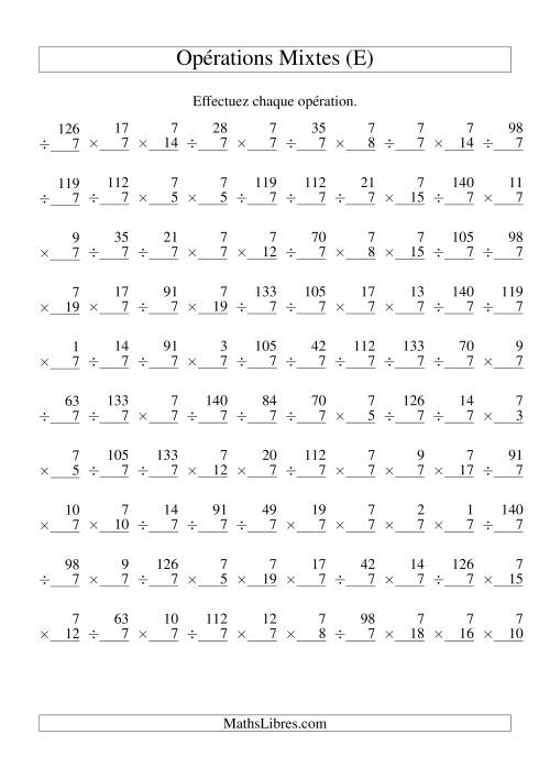 Multiplication et Division -- Règles de 7 (Variation 1 à 20) (E)