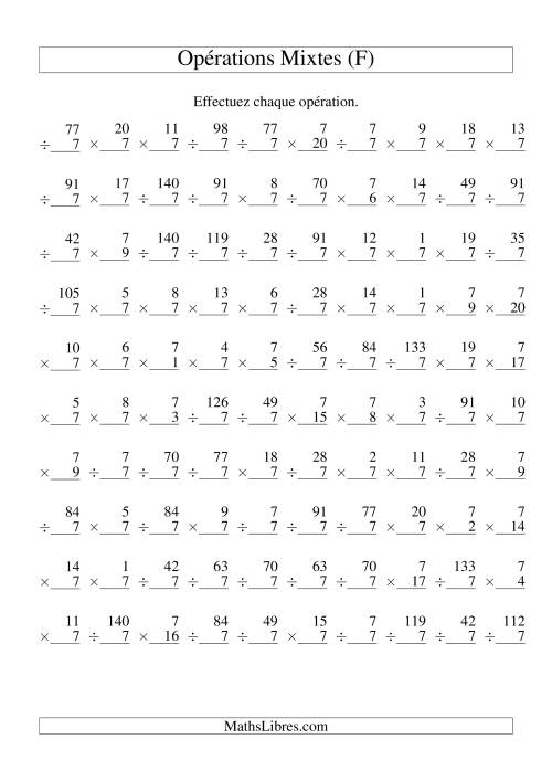 Multiplication et Division -- Règles de 7 (Variation 1 à 20) (F)