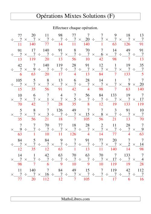 Multiplication et Division -- Règles de 7 (Variation 1 à 20) (F) page 2