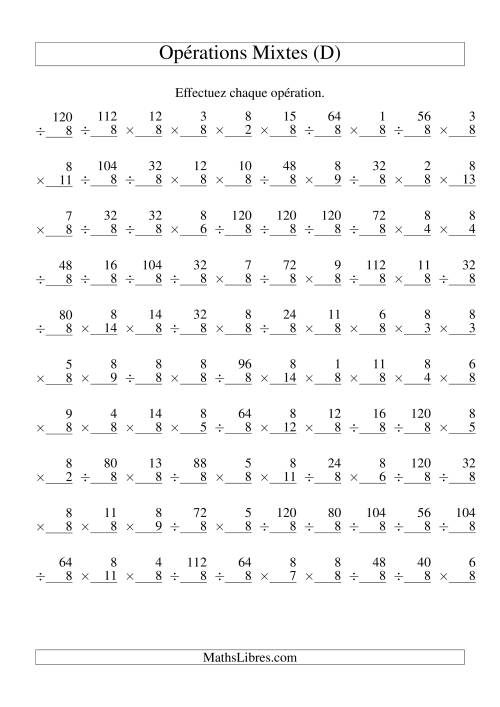 Multiplication et Division -- Règles de 8 (Variation 1 à 15) (D)